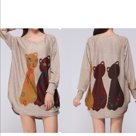 Sweaters - DOUBLE SIDED GRAPHIC CAT SWEATER SUPER STRETCHY